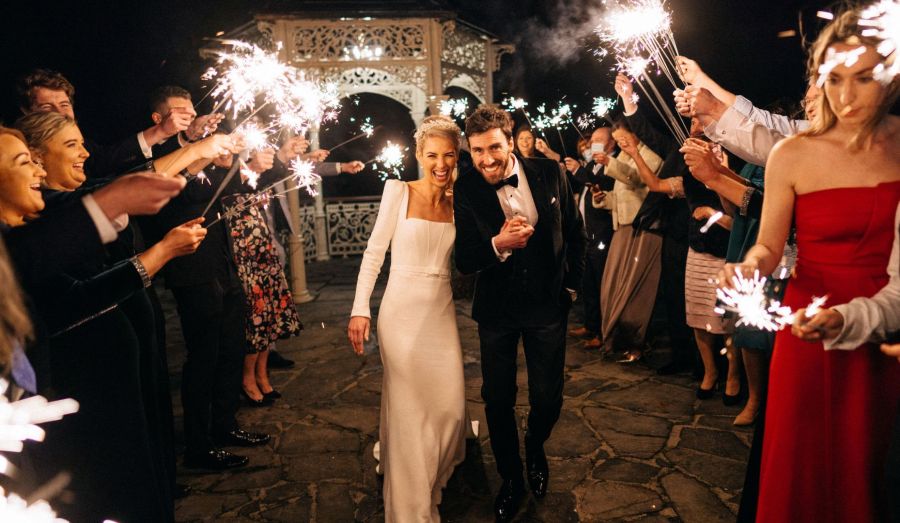 Wedding Party at the Gazebo at Nighttime