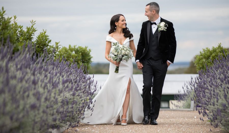 Bride & Groom on the Grounds on Glenlo Abbey
